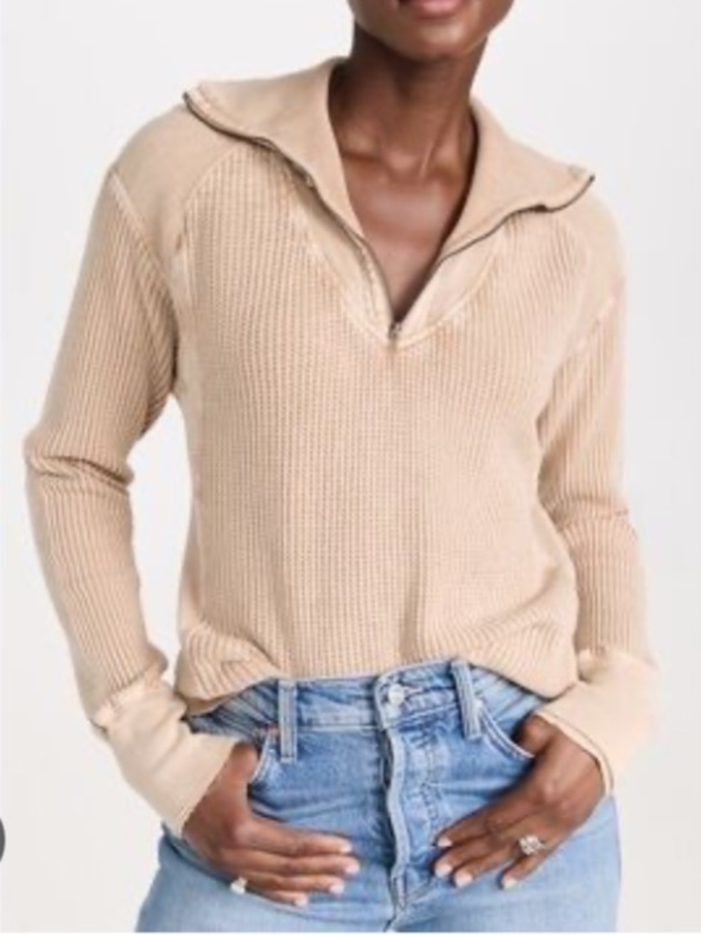 Free People Ashton Waffle-Knit Half-Zip Pullover